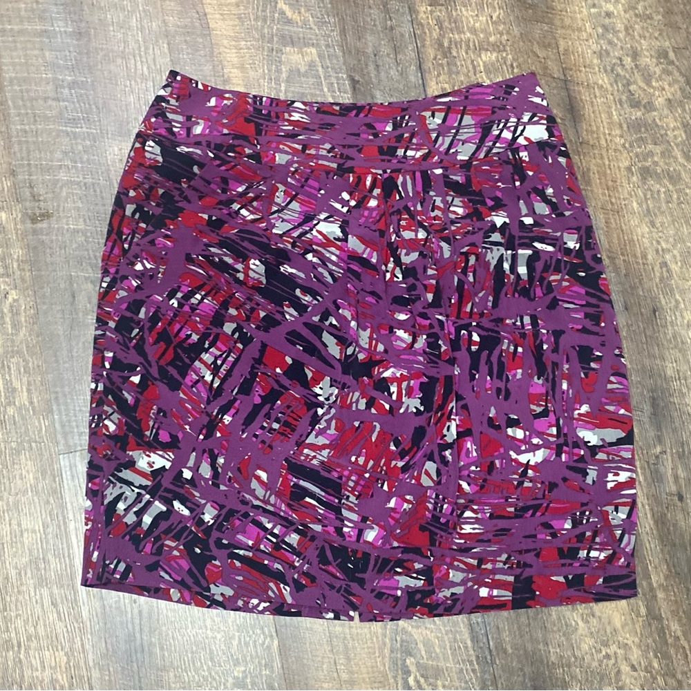 Ann Taylor Purple and Red Abstract Pencil Skirt